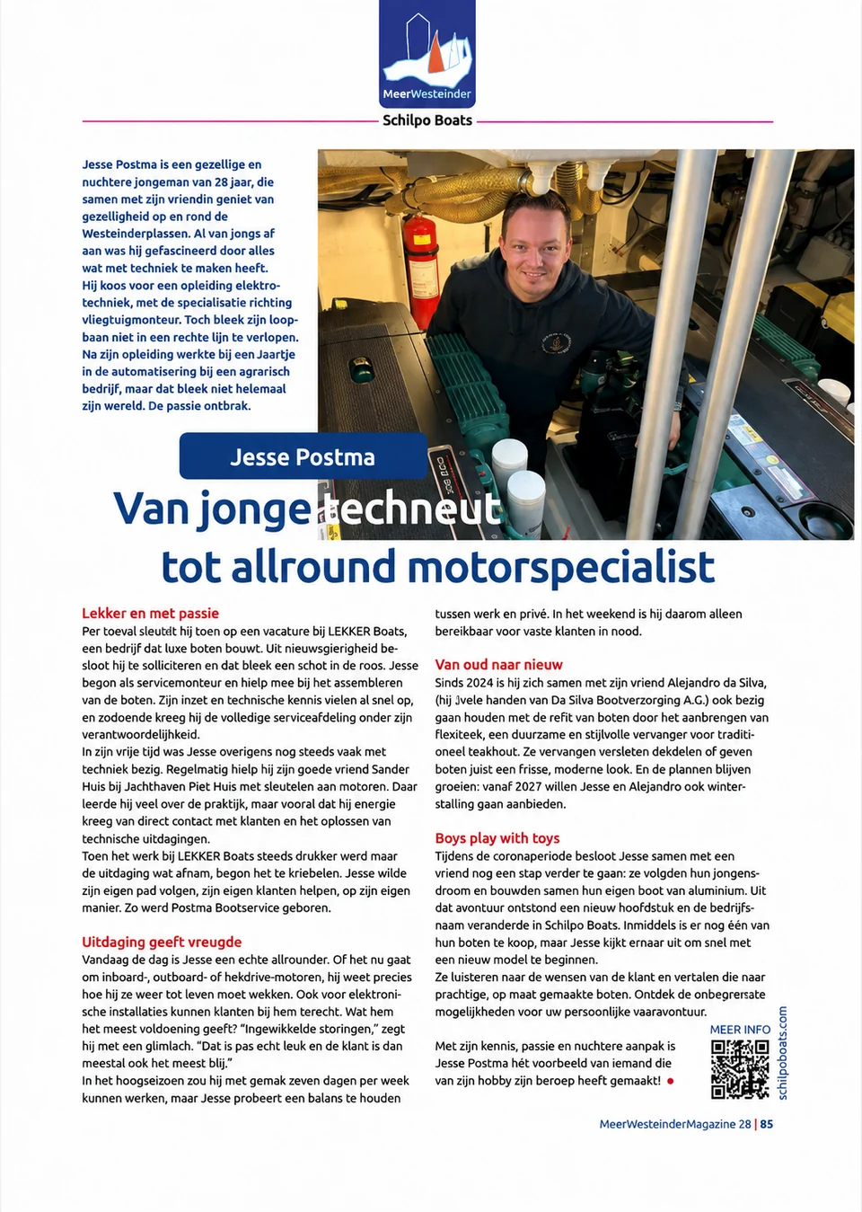 Volledige pagina uit MeerWesteinder Magazine 28 met het artikel Van jonge techneut tot allround motorspecialist over Jesse Postma
